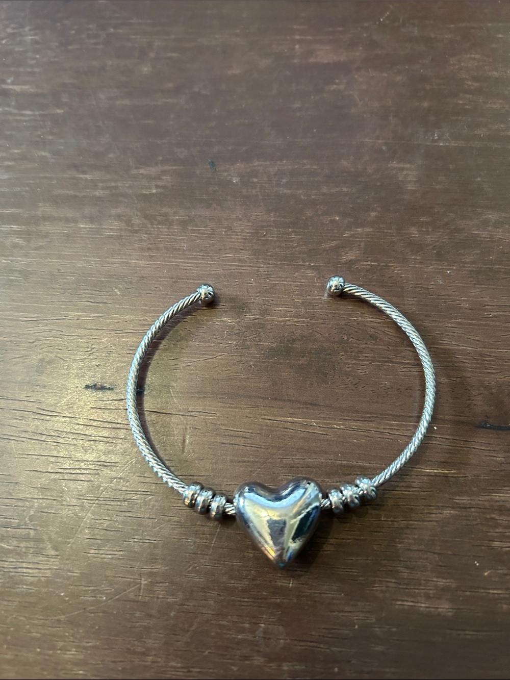 Silver Heart Cable Open Cuff Bracelet - Women's Jewelry